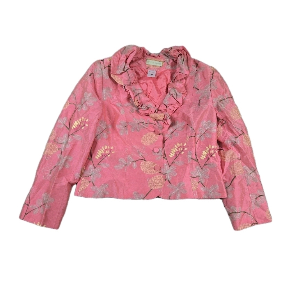 Paule Vasseur Audrey Pink Silk Jacket 48 Floral Embroidered Party Paris Wedding
